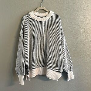 Aerie Black and White Striped Crew Neck Sweater